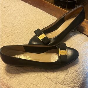 Salvatore Ferragamo Women's Black Heels with Gold Accents